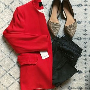 RUFFLE POCKET ZARA BLAZER, RED, NEW WITH TAGS